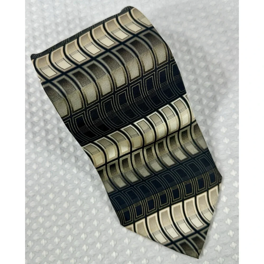 Giorgio Brutini Collezione Silk Tie Geometric Pattern‎ Black Gold Tan 4